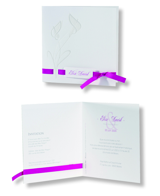 Faire-part de mariage "Arum avec Ruban Fuchsia" 106047