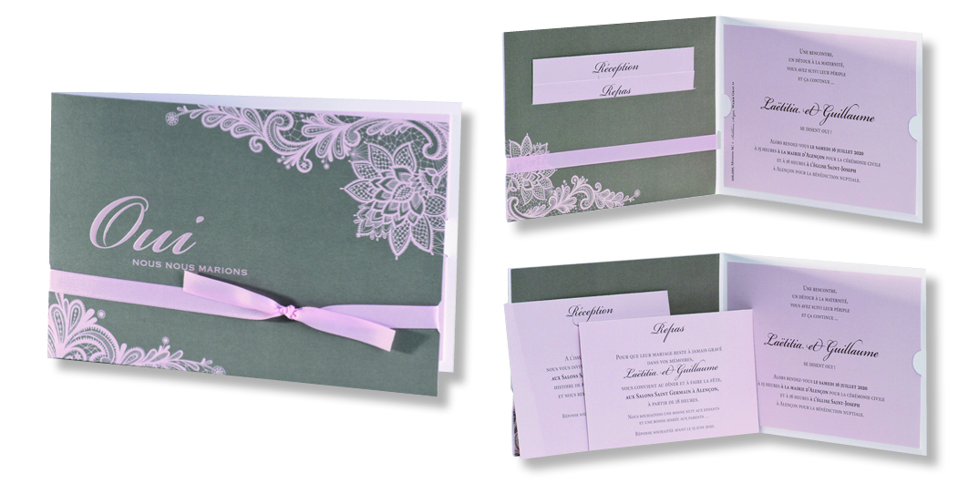 Faire-part de mariage "Dentelle Rose" 106066