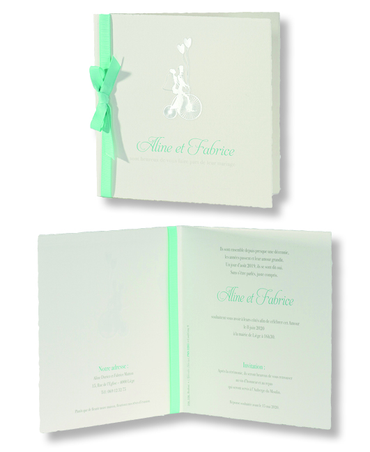 Faire-part de mariage "Chic avec Ruban Menthe" 106106