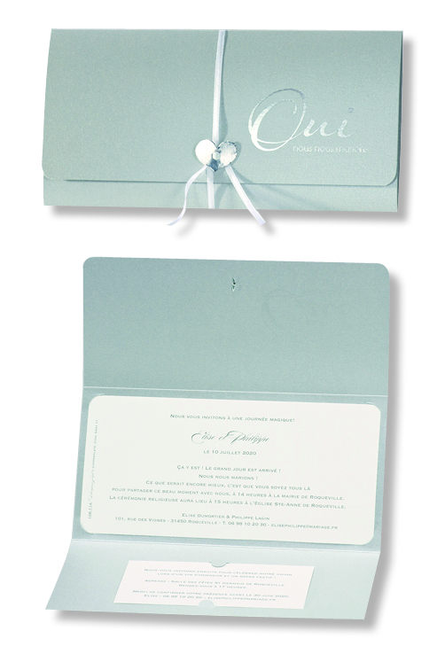 Faire-part de mariage "Oui et Cœur Argentés" 106114