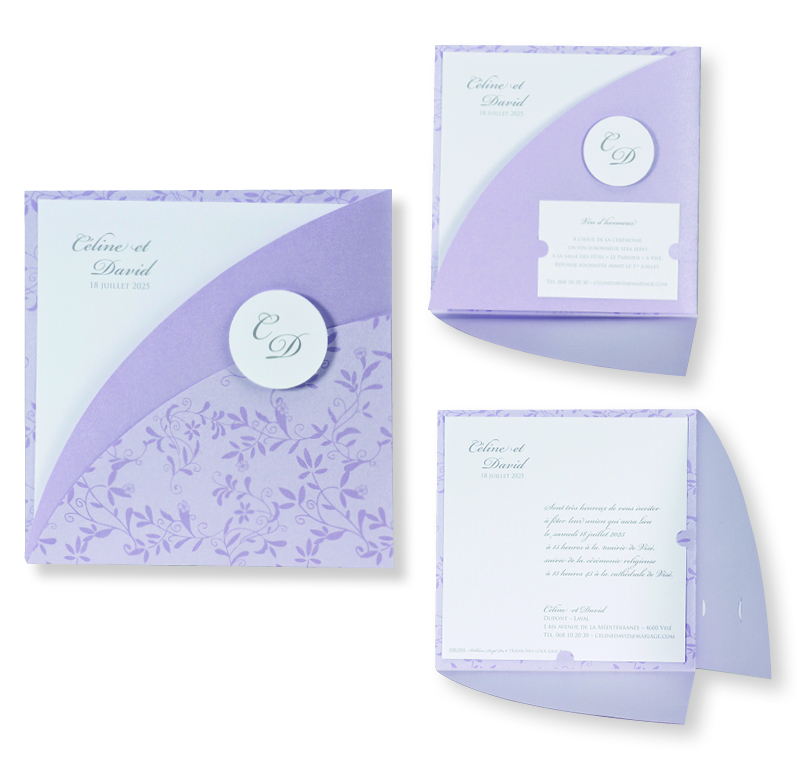 Faire-part de mariage "Mauve avec Petites Fleurs" 108004