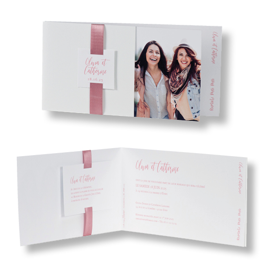 Faire-part de mariage avec ruban rose 108034