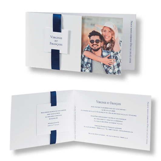 Faire-part de mariage avec ruban bleu 108035