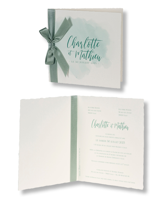 Faire-part de mariage aquarelle vert d'eau 108037