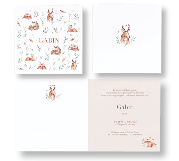 Faire-part de naissance "famille de cerfs" 581053