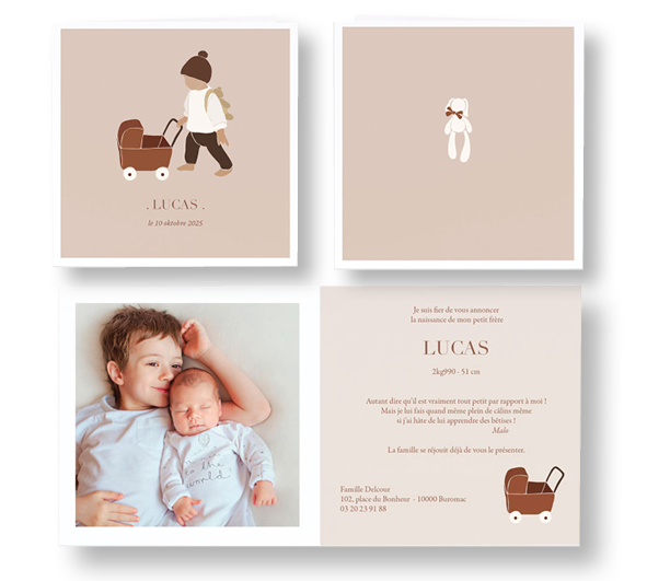 Faire-part de naissance vintage avec landau 581067