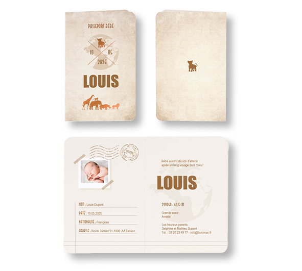 Faire-part de naissance "passeport animaux" 581085