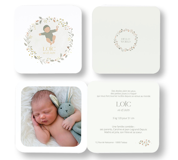 Faire-part de naissance "feuillage et dorure" 581101