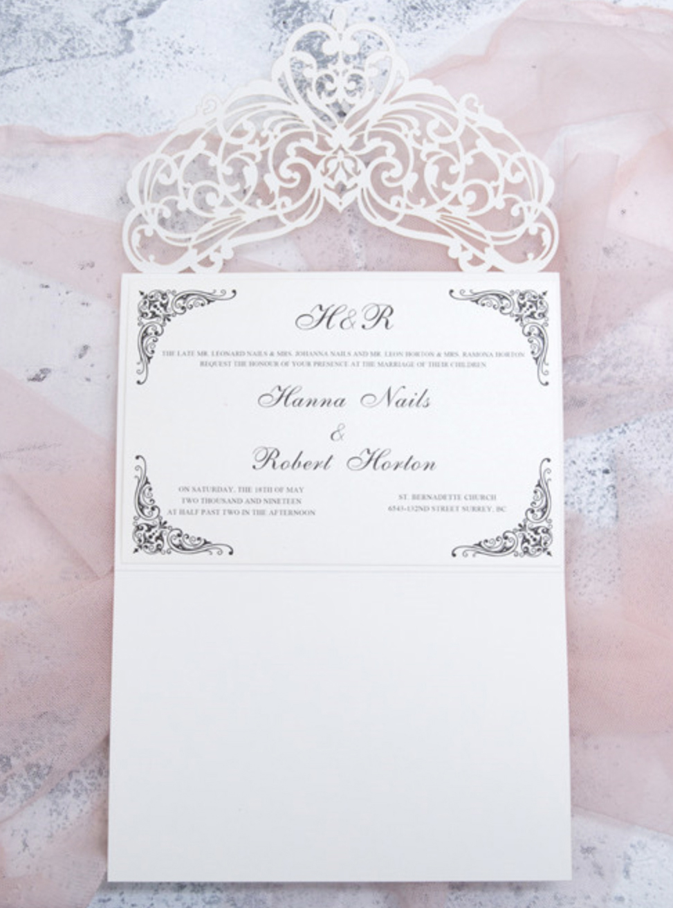 Faire-part de mariage ciselé (effet dentelle) WPL0018