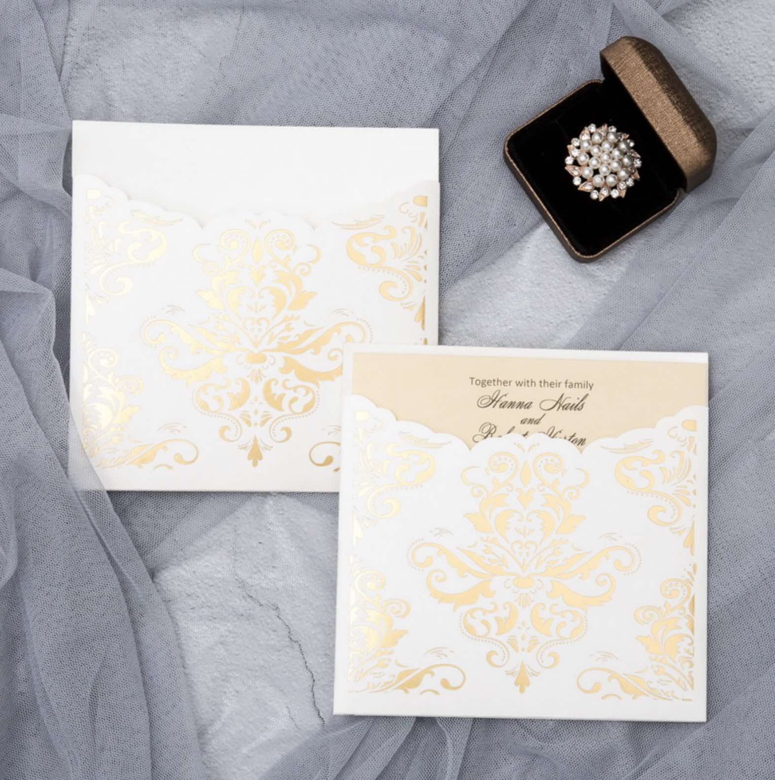 Faire-part de mariage motif damassé WPL0188F