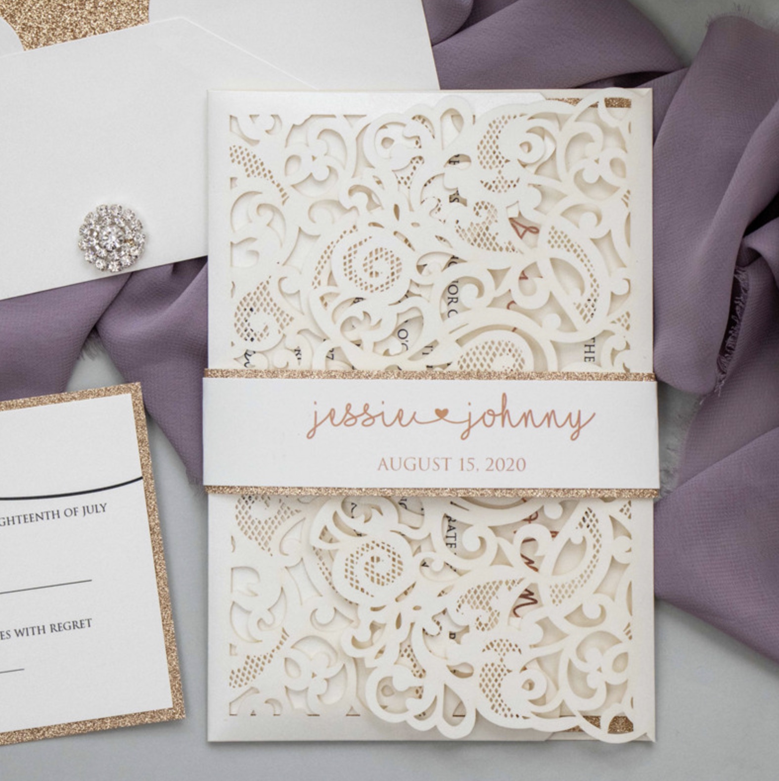 Faire-part de mariage ciselé (effet dentelle) WPL0197