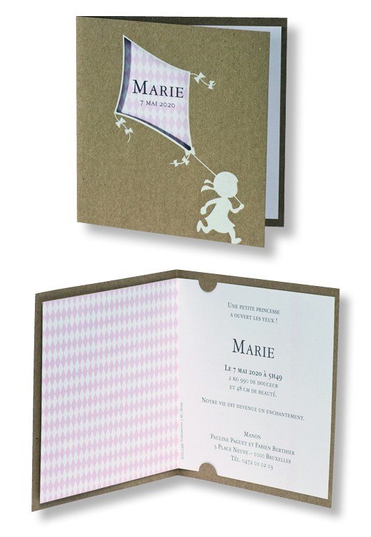 Faire-part de naissance "Fille et Cerf-Volant" 507039