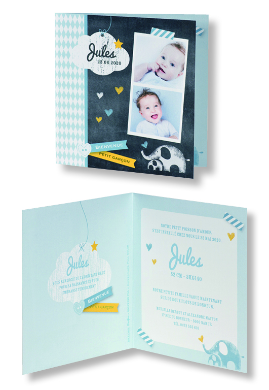 Faire-part de naissance "Photos sur Fond Ardoise" 507040