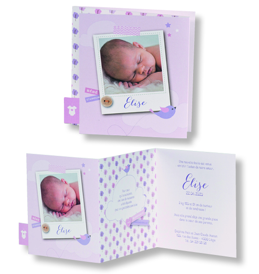 Faire-part de naissance "Bouton, Photo et Body" 507052