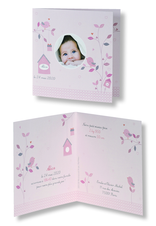 Faire-part de naissance "Fleurs et Oiseaux" 507119