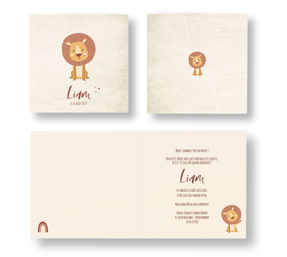 Faire-part de naissance "lion et fond marbré" 581019