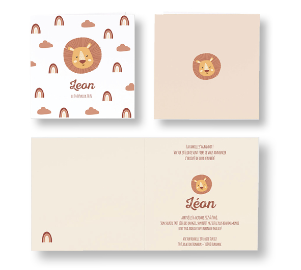 Faire-part de naissance "lion et arc-en-ciel" 581020