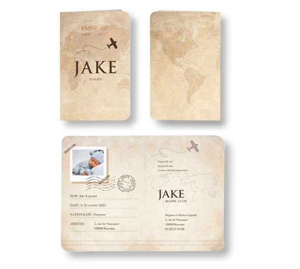 Faire-part de naissance passeport avion 581031