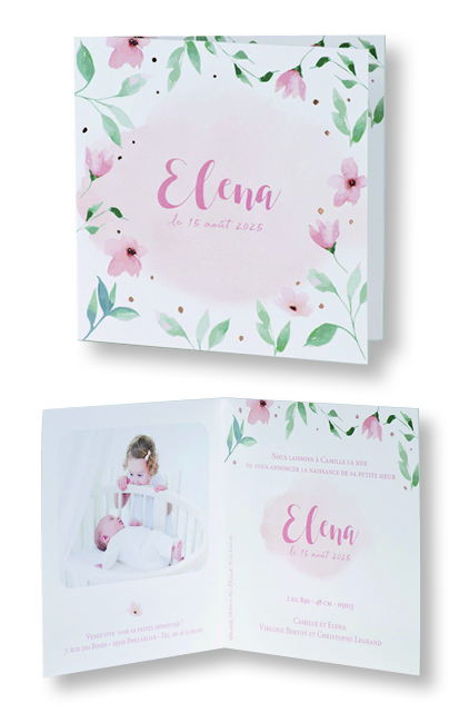 Faire-part de naissance "Fleurs et Aquarelle" 589004