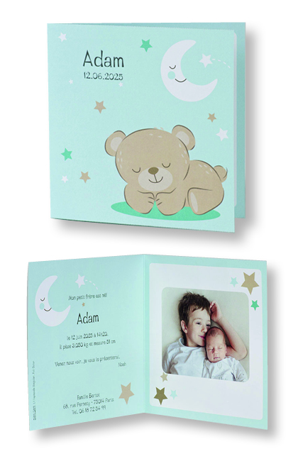 Faire-part de naissance "Ourson et Lune" 589089