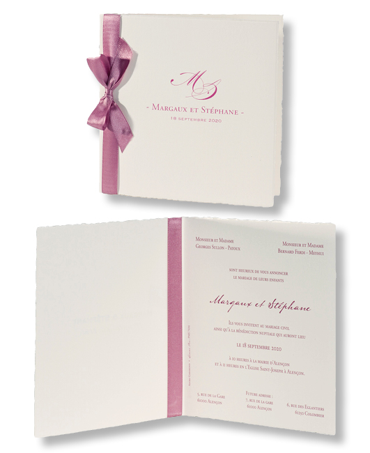 Faire-part de mariage ruban couleur vieux rose 106102