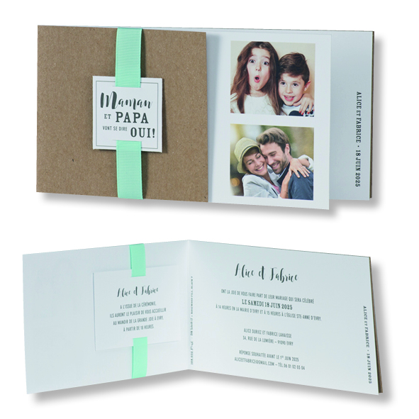 Faire-part de mariage "Kraft Ruban Vert d'Eau" 108032