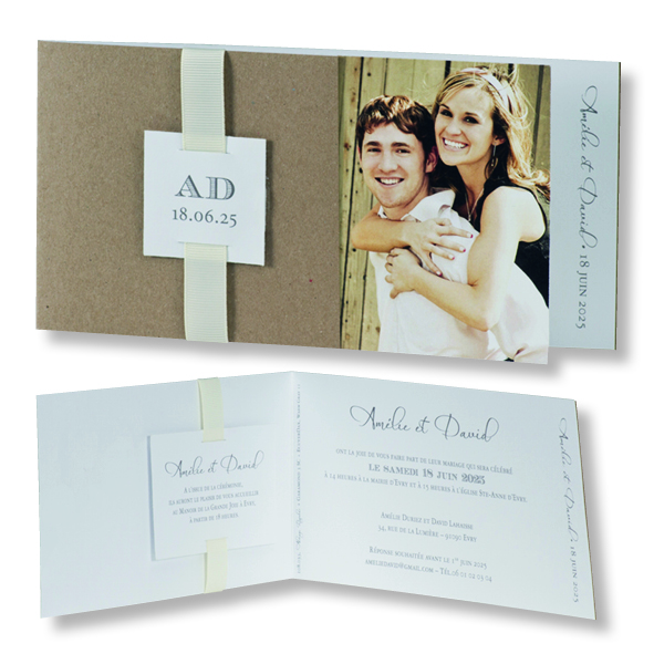 Faire-part de mariage "Kraft avec Ruban Beige" 108033