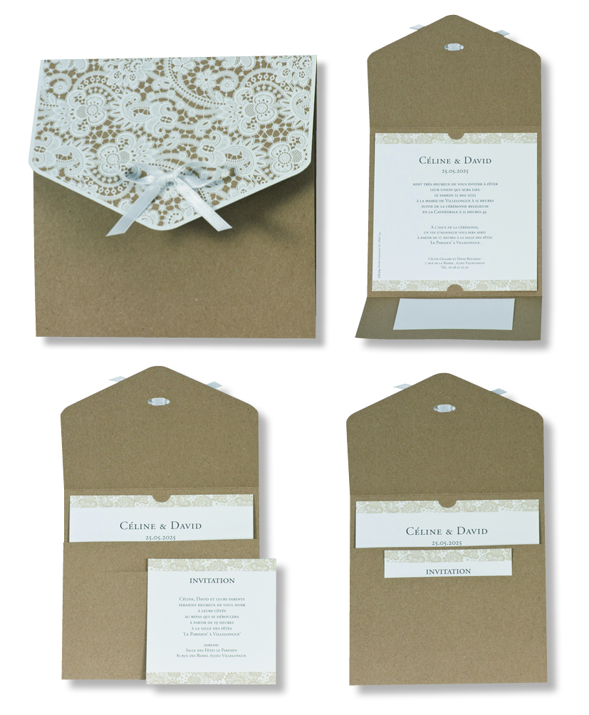 Faire-part de mariage "Kraft et Dentelle" 108104