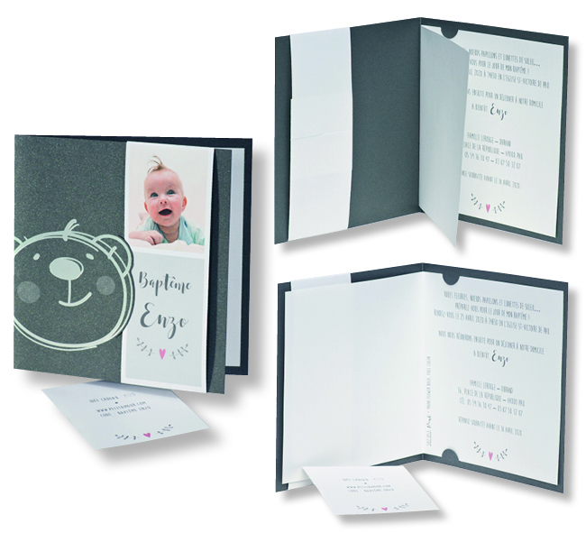 Faire-part de baptême "Bandeau Photo et Ourson" 507053