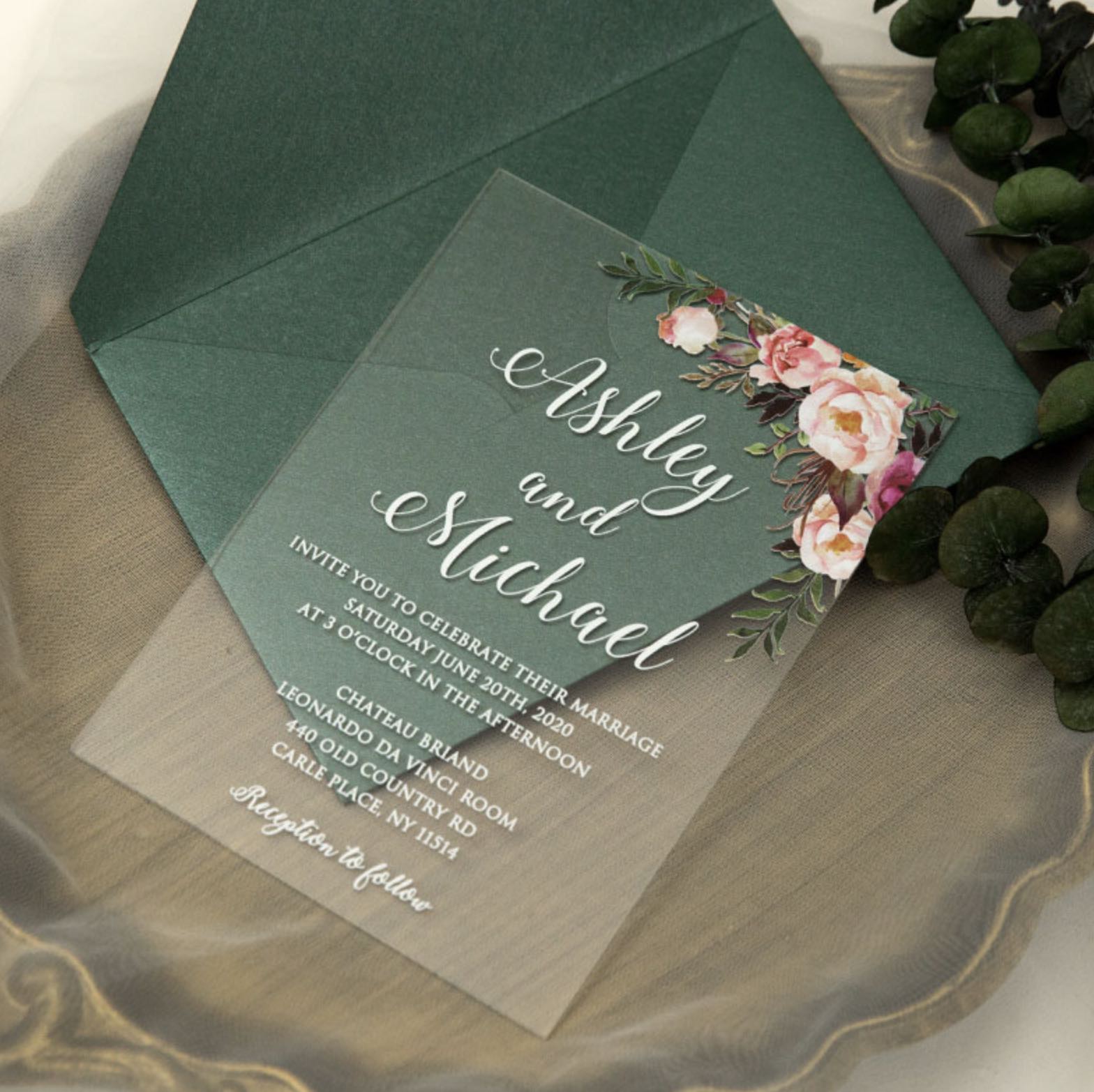 Faire part mariage transparent - Fleur Verte