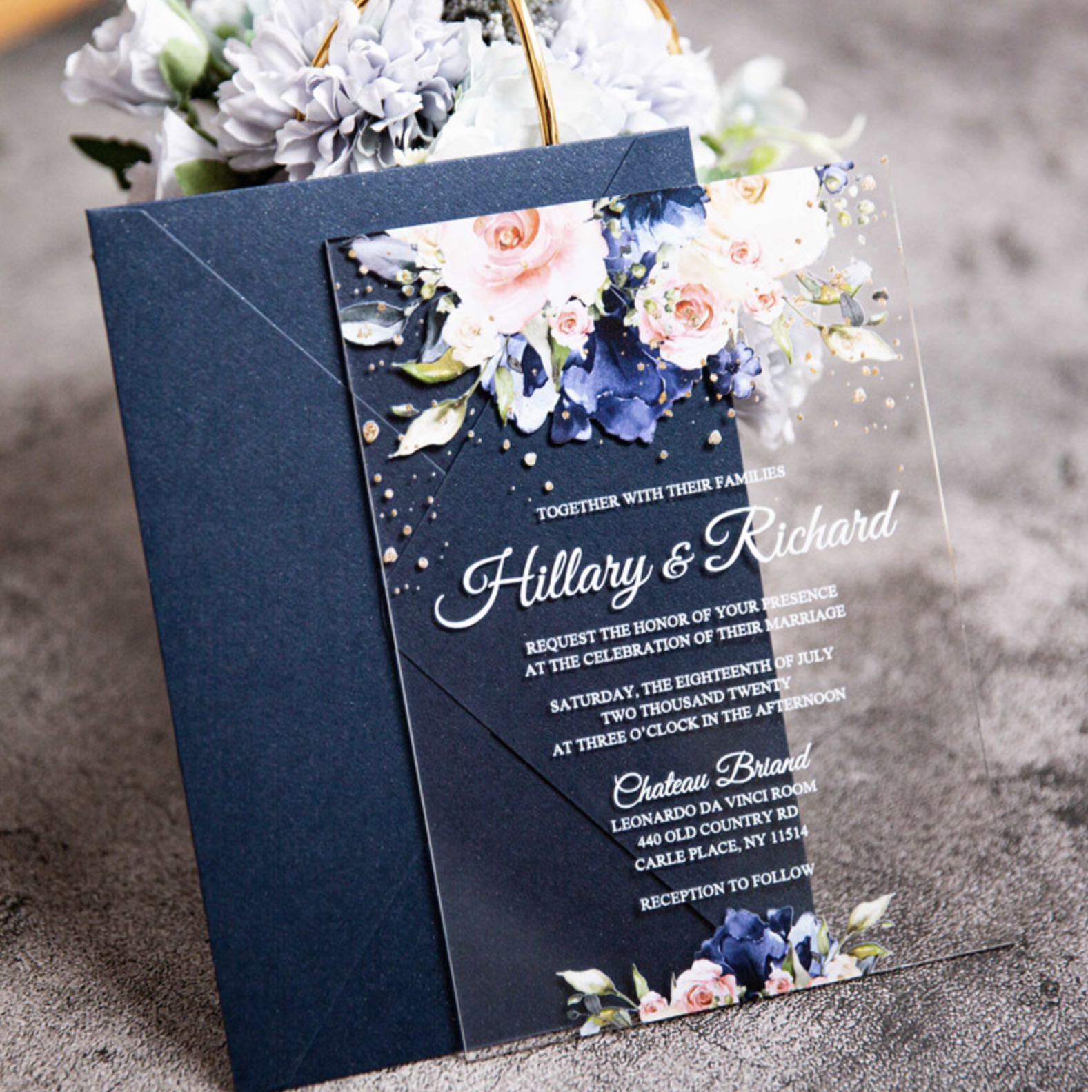 Faire-part de mariage en plexiglass transparent impression UV ACR16