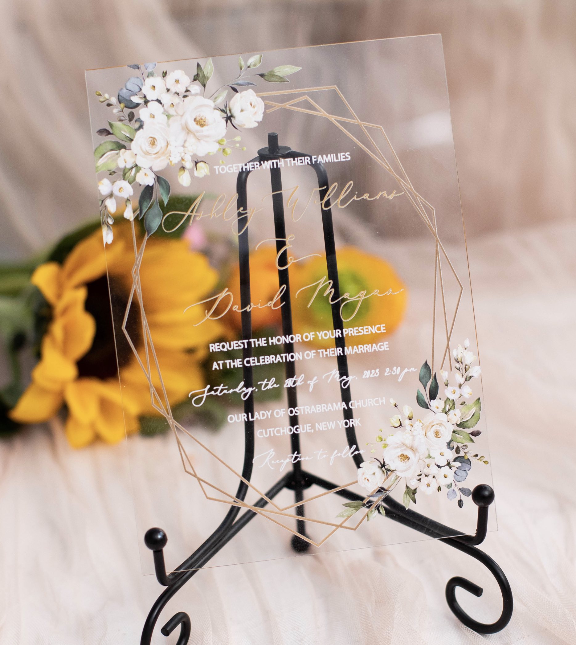 Faire-part de mariage en plexiglass transparent impression UV ACR25