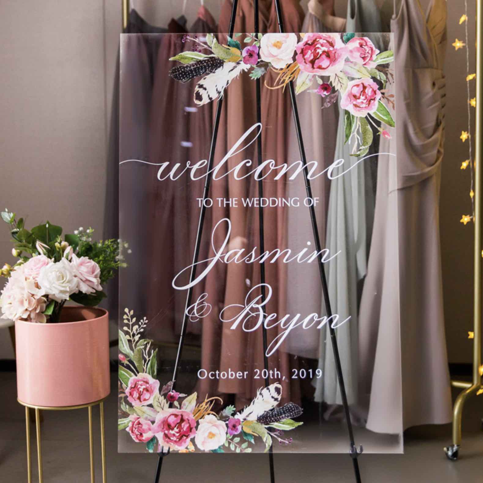 Tableau de bienvenue Mariage plexiglass transparent rond - Calligraphie  Format tableau Rond 40 cm