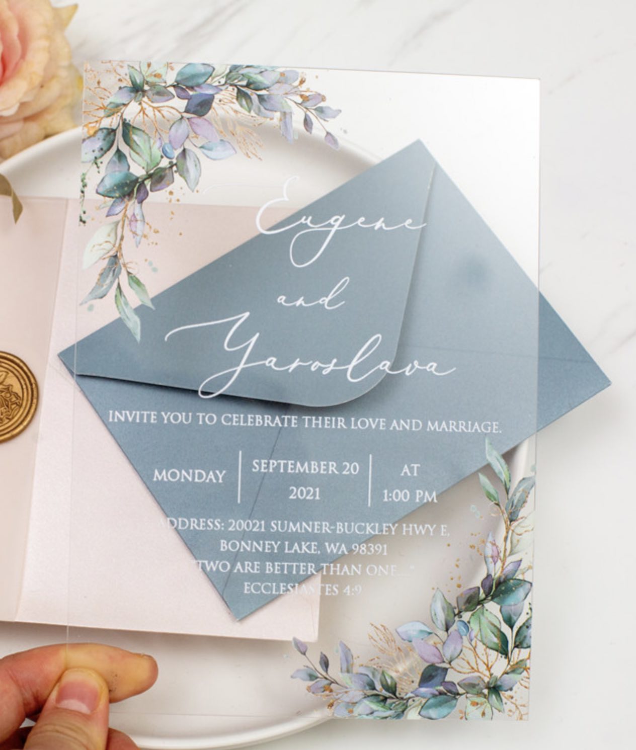 Faire-part de mariage en plexiglass transparent impression UV ACR19