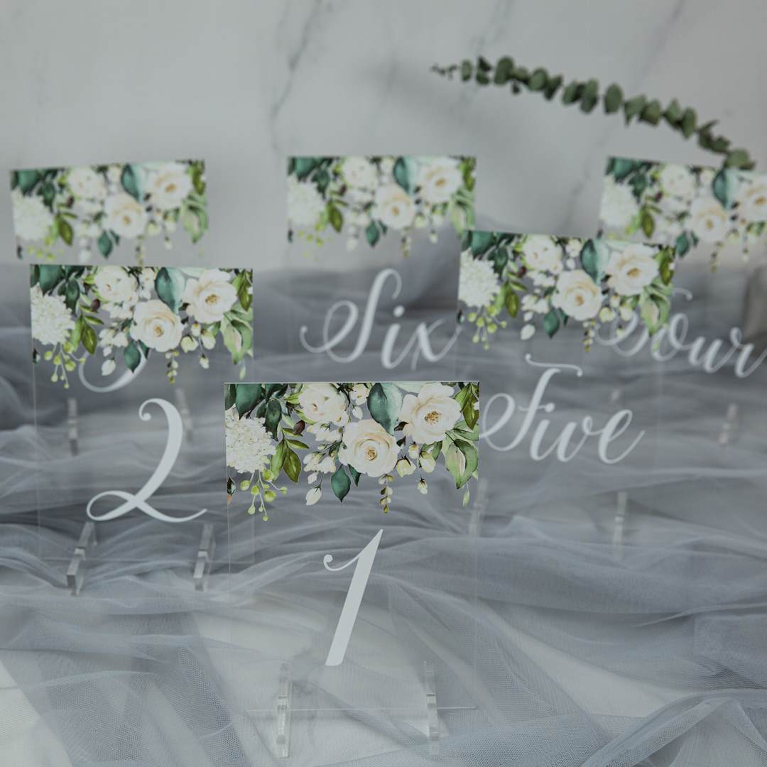 Marque table mariage plexiglas transparent - Rond