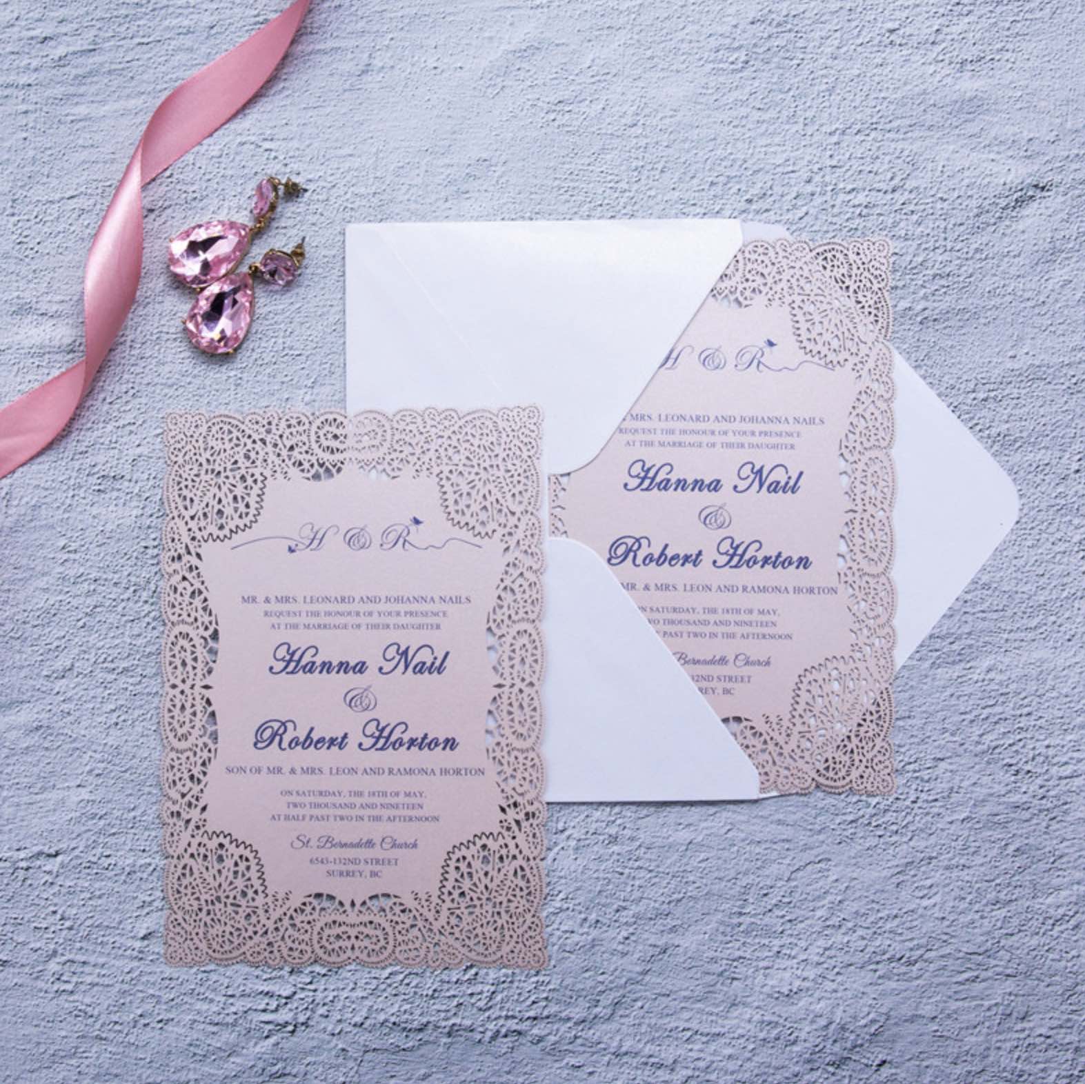 Carte d'invitation mariage ciselée WFL0062