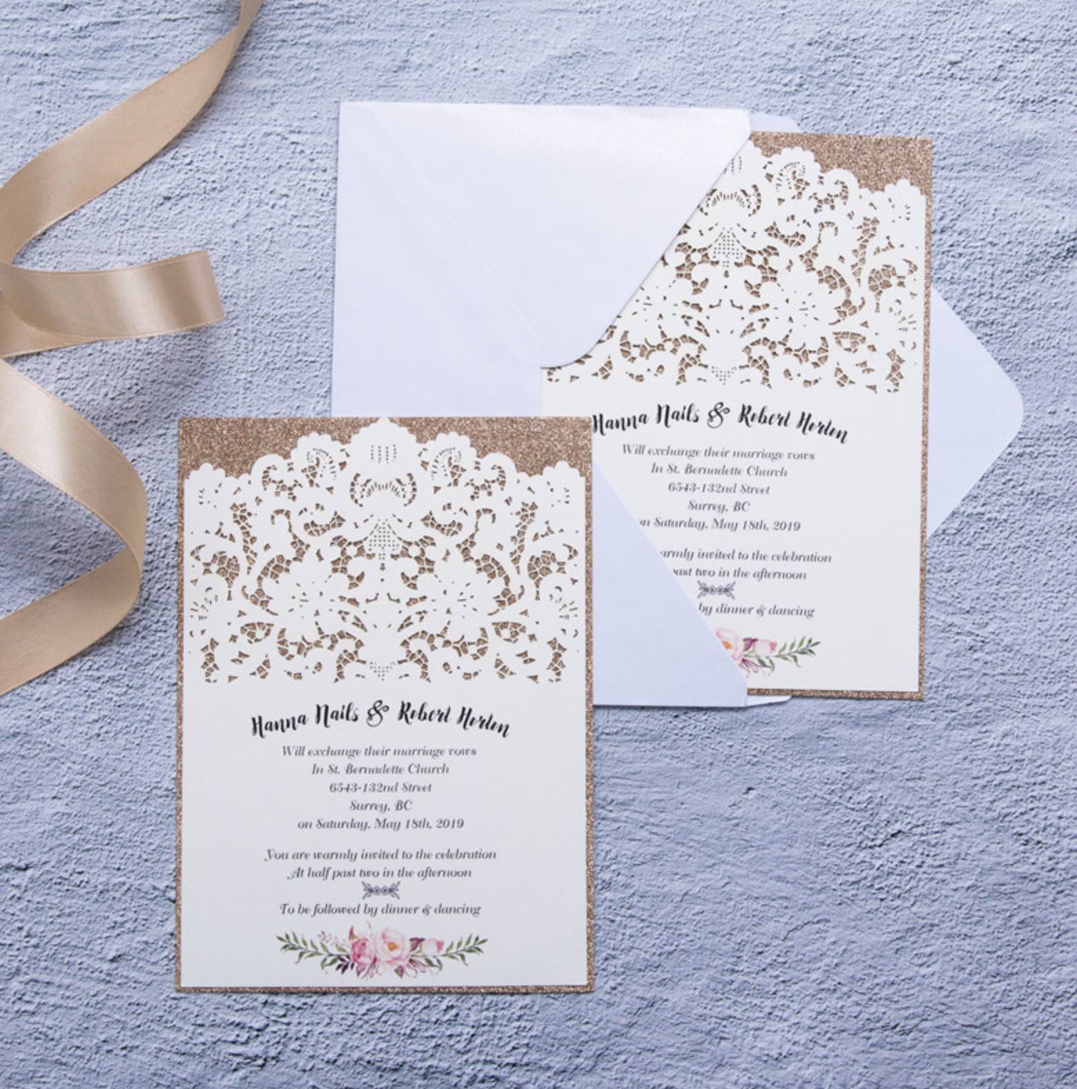 Carte d'invitation mariage ciselée WFL0109