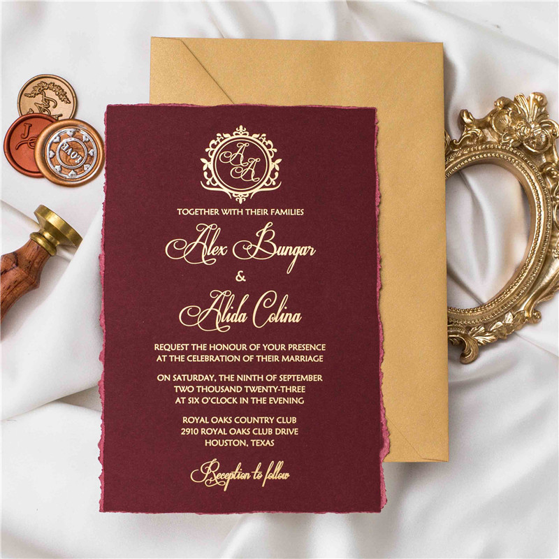 Carte d'invitation mariage impression dorure à chaud WDE0005